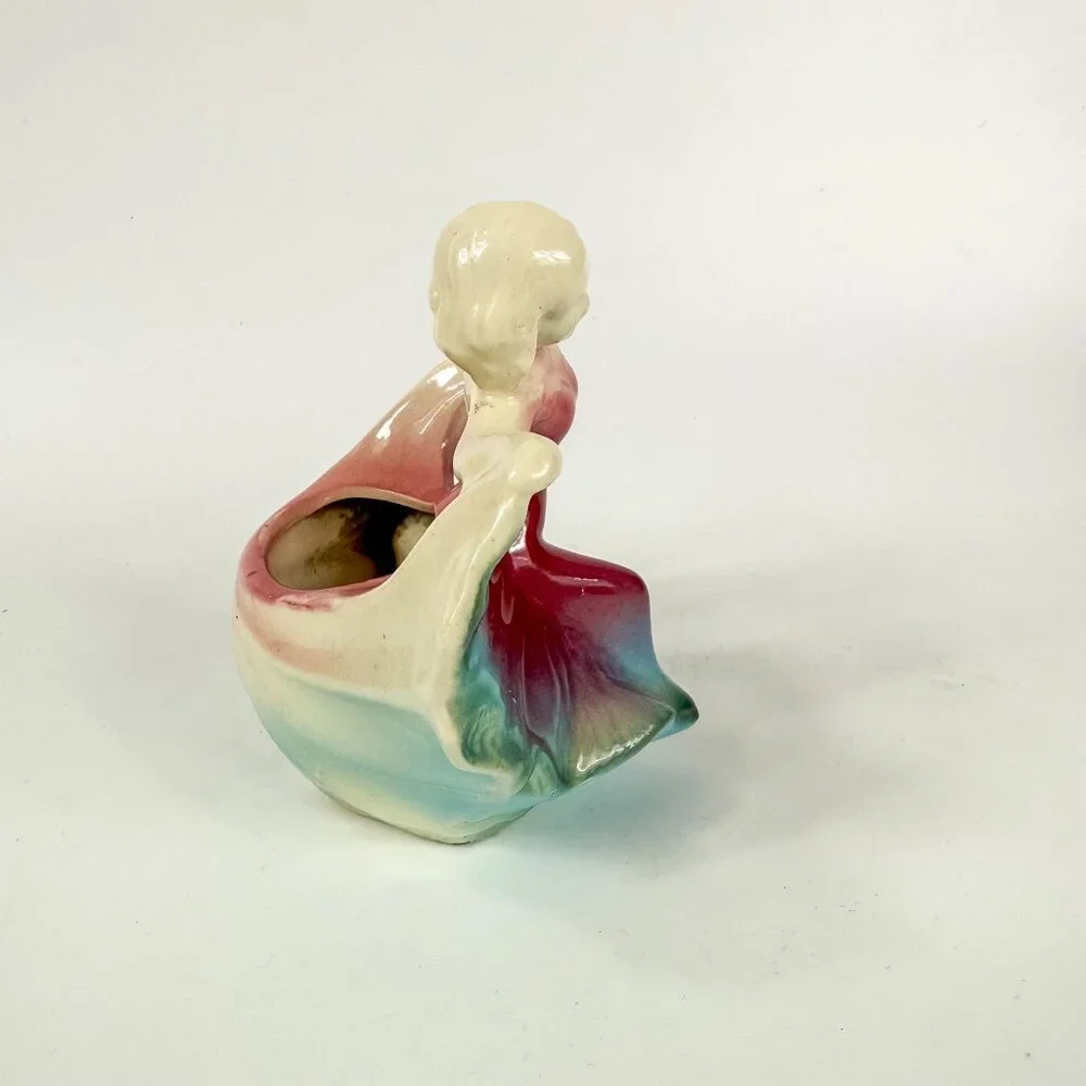 Shawnee Dancing Girl Planter Figurine Teal Blue Maroon Red Gradient Ceramic